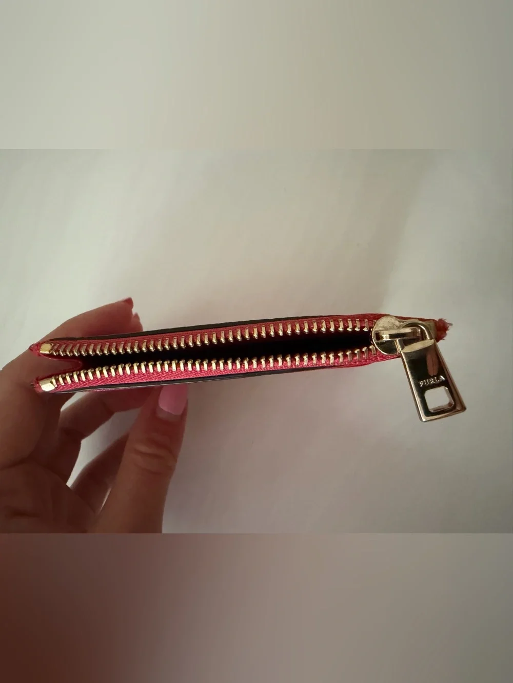 Furla Red Leather Zip Card Holder / Wallet